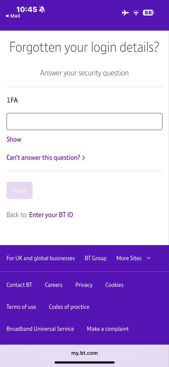 Paulpremier9233's tweet photo. @btbusinesscare trying to rest my password for my online account and apparently need to answer security questions, would be good to k ow the actual question!! Any idea ??  I’m sure I don’t know the question!!!!!! https://t.co/V2p0ADlpyc