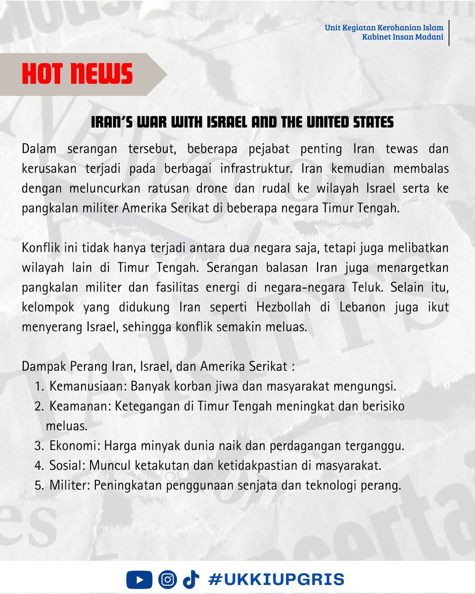ukkiupgris's tweet photo. [ PAMFLET ISSUE ]

Situasi ini tidak hanya melibatkan dua negara, tetapi juga meluas ke wilayah lain melalui serangan terhadap fasilitas energi dan keterlibatan kelompok yang didukung Iran. https://t.co/lCyPvsupYI
