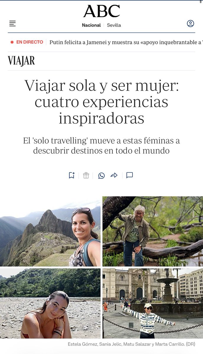 Hoy <a href="/abcviajar/">ABC Viajar</a> recoge en este artículo las vivencias de 4 mujeres que viajamos solas. ¡Gracias Laura por contar conmigo para seguir motivando a más mujeres a que viajen solas!

abc.es/viajar/experie…