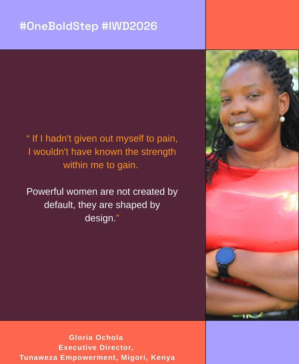 TunawezaEmpower's tweet photo. We are proud to see our Executive Director; Gloria Ochola, featured by @GirlEffect as part of the inspiring women taking #OneBoldStep to create change. 💜
This International Women's Day, we celebrate bold women who lead with courage and purpose.
#IWD2026 #OneBoldStep #EndFGM https://t.co/yWLRRtojWo