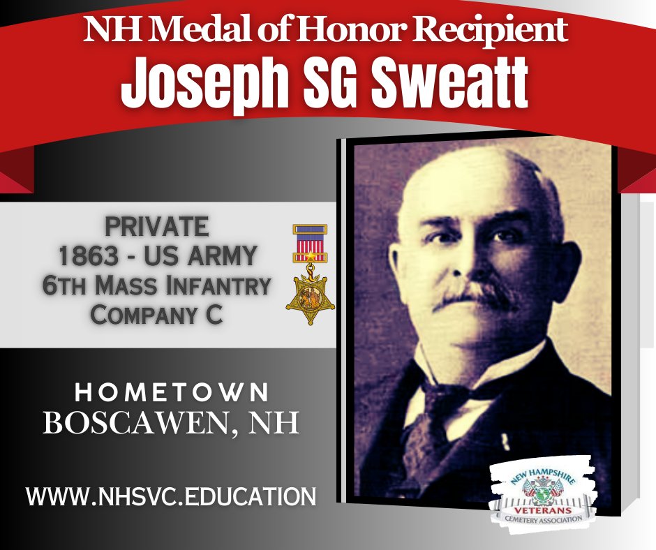 For #MedalOfHonor Monday, we remember Pvt. Joseph S.G. Sweatt (6th Mass. Infantry).

During the Battle of Carrsville (1863), Sweatt ignored orders to retreat, instead charging BACK into heavy fire to rescue wounded comrades. He stayed with them until he was captured. 🎖️🇺🇸