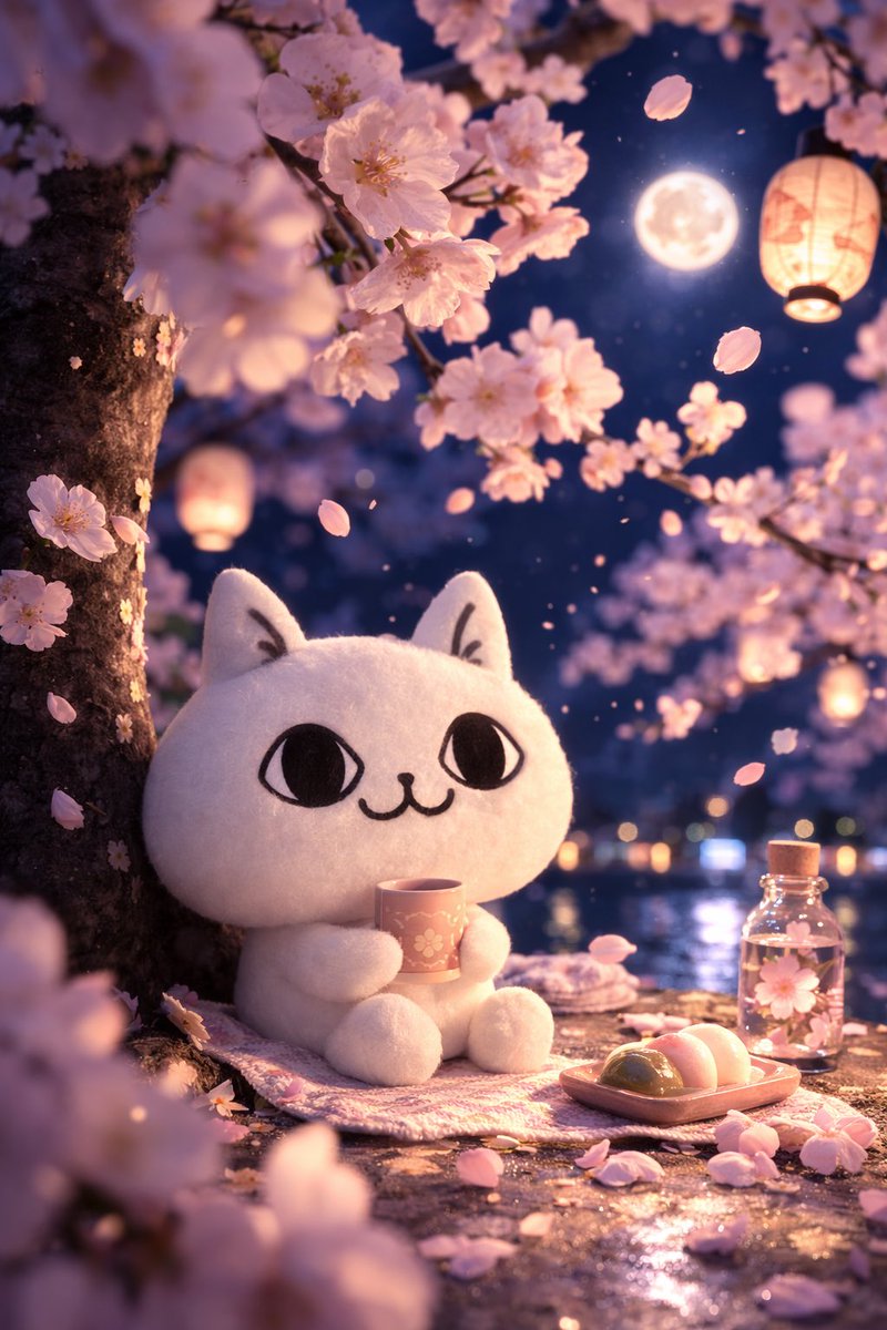 type_e_line's tweet photo. じろりねこ夜桜お花見スマホ待受用です https://t.co/a0wBGPIoOo