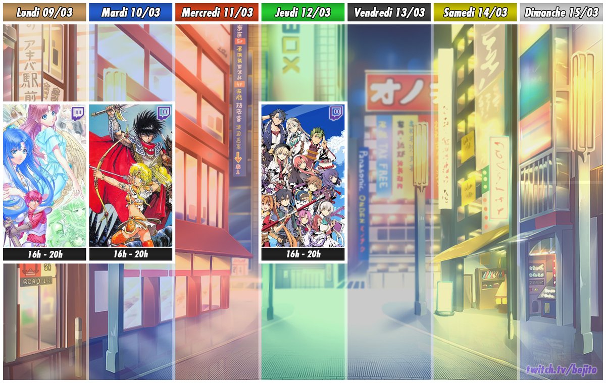 Bejito_Kanata's tweet photo. Le planning des lives de la semaine !
- 09/03 : 45 ans de Falcom - Ys
- 10/03 : 45 ans de Falcom - Xanadu
- 12/03 : 45 ans de Falcom - The Legend of Heroes

Je suis absent ce week-end, mais il y a des chances que Level Up soit diffusé lundi 16 mars ! https://t.co/hyx1UoCZTx