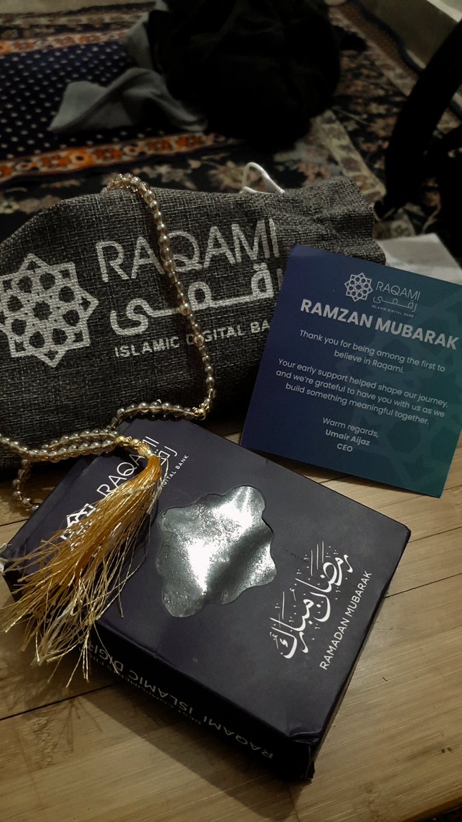 spirxoxo's tweet photo. A couple of days ago, I received my @RaqamiBank founder's card. It was chic.
Today I received a #Ramzan Mubarak package, which included a pack of dates and Tasbih. Couldn't be more happy.
#IslamicBanking
#Digital_Islamic_Bank
#Raqami https://t.co/YfuafOapdT