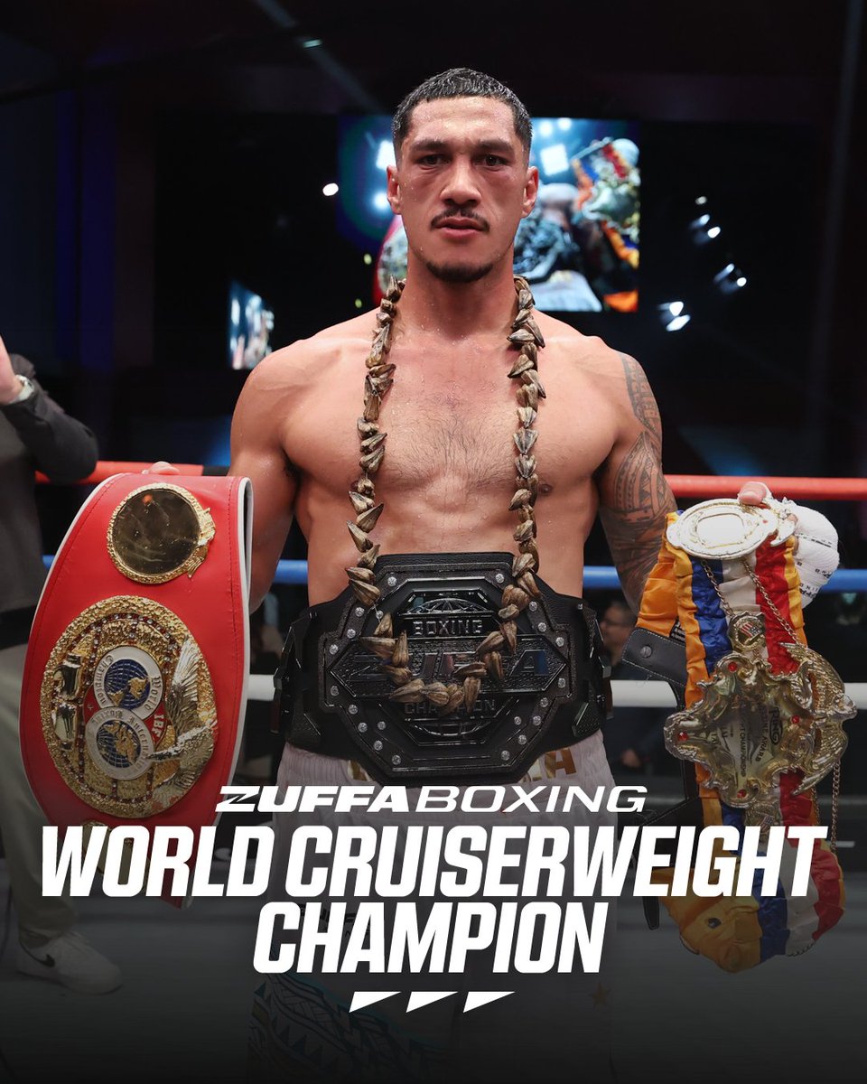 MMAAzerbaycan's tweet image. Dana White 'ın Zuffa təşkilatının ilk çempionu: Jai Opetaia. 
O, cruisewight çəkisində Brandon Glanton 'u məğlub edərək, IBF və Ring kəmərlərinin yanına yeni Brilliant qaşlı Zuffa kəmərinidə əlavə edir