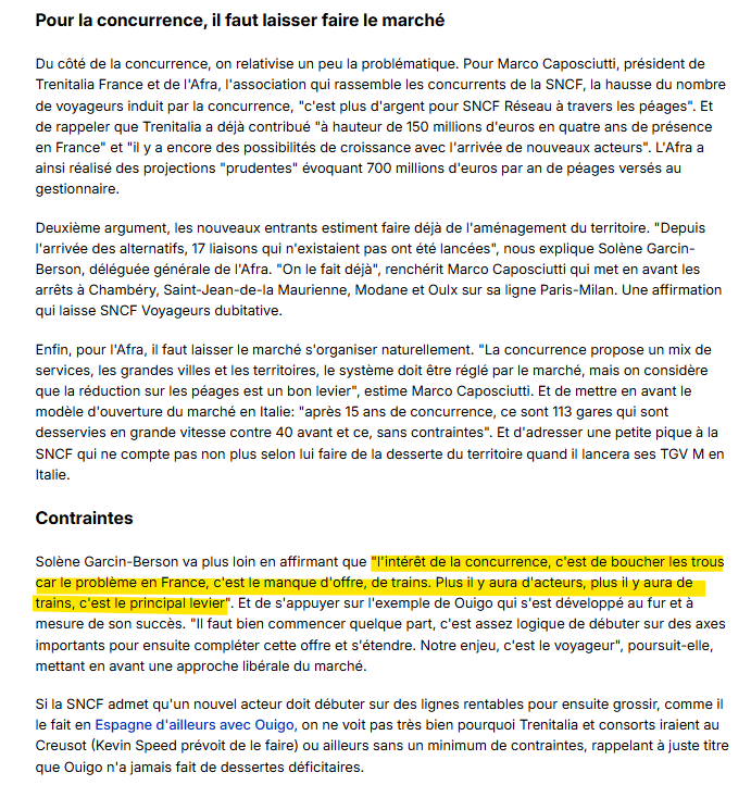 RLC_officiel's tweet photo. La mise en concurrence européenne (#madeInUE) du transport ferroviaire français risque de détruire le modèle complet. Heureusement, le contribuable va payer...  🤦‍♂️

Stupéfiant, non ? 

"Compte tenu des investissements colossaux à mobiliser pour se lancer, le remplissage des trains est la clé pour atteindre un jour la rentabilité, les nouveaux acteurs ont fait le choix logique de se lancer sur les lignes les plus rentables. Ce qui ampute mécaniquement les bénéfices de la #SNCF sur ses lignes rentables. Exemple avec Trenitalia qui s'est ainsi positionné sur Paris-Lyon et Paris-Marseille. "La SNCF n'acceptera pas que la concurrence assèche la partie rentable des lignes ferroviaires et que nous n'ayons plus les moyens de desservir les zones les moins rentables", martèle @JeanCASTEX.

Les conséquences de cette situation se font déjà sentir chez SNCF Voyageurs. Selon nos informations, la marge sur la vache à lait Paris-Lyon en TGV a baissé de moitié. Il faut dire que Trenitalia propose désormais 14 allers-retour par jour vers la capitale des Gaules avec des prix agressifs et dessert depuis 2025 Marseille. La crainte du groupe est un effet domino délétère: moins de rentabilité, c'est moins de dividende reversé à SNCF Réseau pour la régénération des rails (via le fonds de concours), c'est moins de capacité d'investissement pour acheter des trains et c'est le risque de voir le modèle de péréquation s'écrouler à cause de ce déséquilibre."

Et des responsables de @AfraRail pensent que "plus il y a de fous, plus on rit" ? L'autorité organisatrice n'est pas la même pour les lignes rapides (Etat) et les lignes régionales (les Régions)... Les opérateurs ne répondent pas aux appels d'offre dans les mêmes conditions... 

#ReprenonsLeContrôle