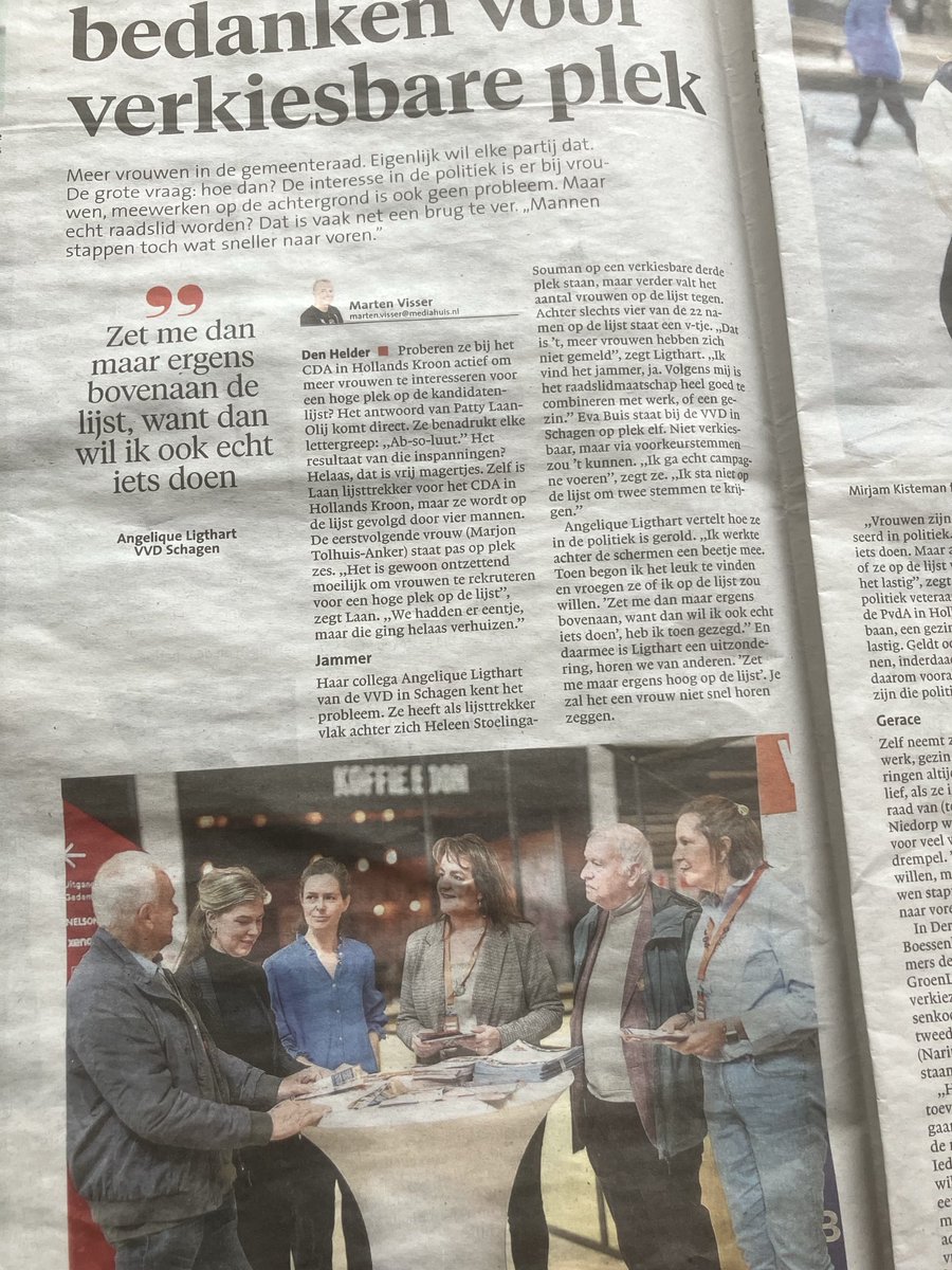 Evenwichtig artikel in Scrt. “ Meer Vrouwen in de Raad”.
Kandidaten “VVD Schagen Lokaal Liberaal” prominent in beeld.