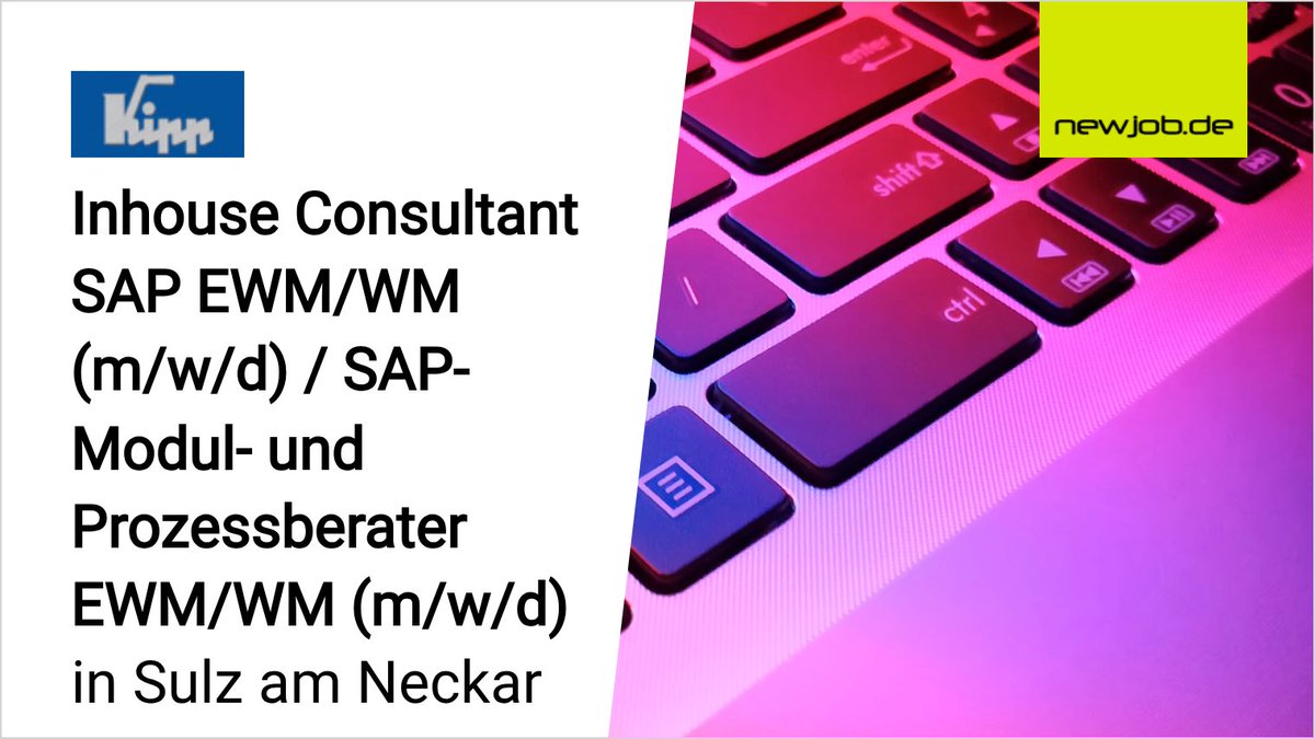 Inhouse Consultant SAP EWM/WM (m/w/d) / SAP-Modul- und Prozessberater EWM/WM (m/w/d)
in Sulz am Neckar
gesucht von HEINRICH KIPP WERK GmbH &amp; Co. KG

Jetzt Stellenanzeige ansehen:
newjob.de/stellenanzeige…