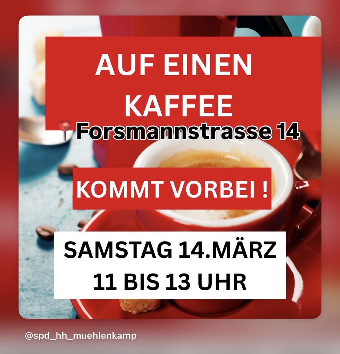 Veranstaltungshinweis:
Bei einer Tasse Kaffee kann man viele Anliegen besprechen.