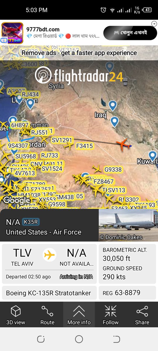 teamyeasin's tweet photo. @Khamenei_fa KC-135R Stratotanker

"An American Air Force aircraft from Tel Aviv, Israel, is currently in Iraqi airspace." https://t.co/la6kqJgH9H