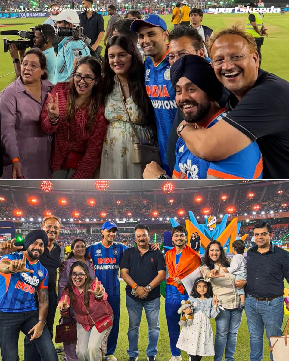 Sportskeeda's tweet image. Abhishek Sharma shares a priceless moment with his parents, sister, and teammates after the historic glory. 🇮🇳🏆❤️

#INDvNZ #T20WorldCup #Ahmedabad #Sportskeeda