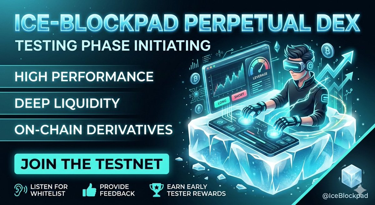 jtbillan001's tweet image. The wait is almost over. 🧊🚀

​We are officially gearing up for the @ice_blockpad Perpetual DEX testing phase! Get ready to experience high-performance, on-chain leverage trading like never before. 📉

​#IceBlockpad #PerpDEX #CryptoTesting #DeFi #Web3 #IceNetwork