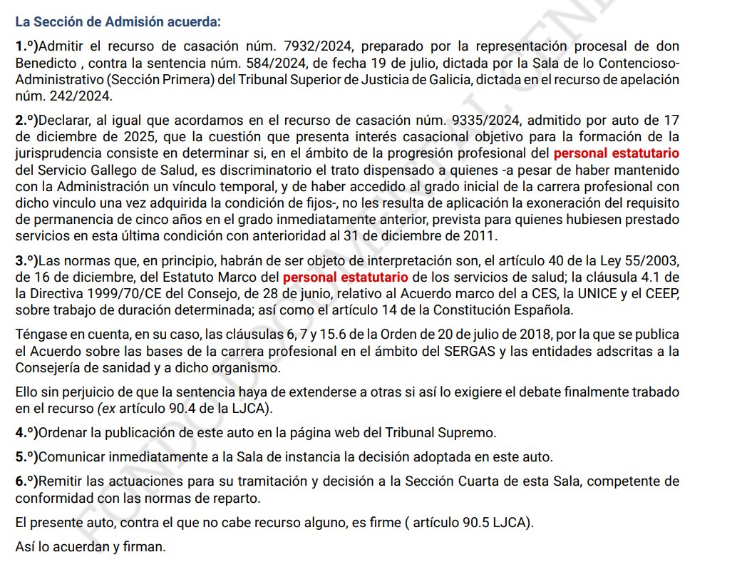 humanizasanidad's tweet image. ⚖️ATS de 21/01/2026, RCA 7932/2024. Id Cendoj: 28079130012026200113. Sobre #carrera #profesional en #servicio de #salud; #régimen #transitorio para #acceso a #nivel #superior sólo aplicable a #personal #estatutario #fijo (#exención de #plazo de #espera de #cinco #años); posible
