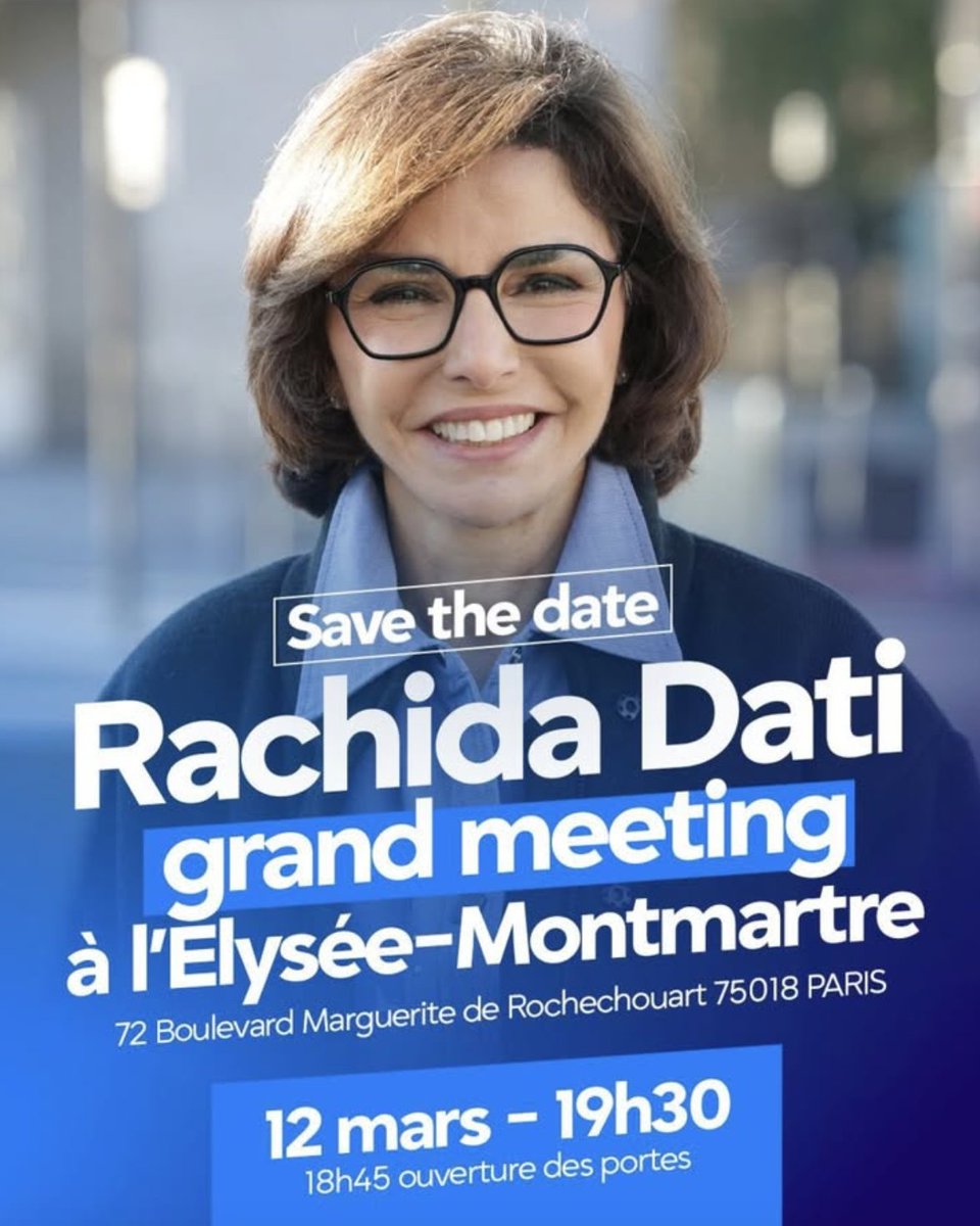 PourDati's tweet photo. Et toi, tu fais quoi le 12 mars?   
Nous, on sera à l’Elysée-Montmartre à 19h30 pour le grand meeting de @datirachida pour changer Paris!     
Parce que Paris doit être plus propre.  
Plus sûre.  
Plus ambitieuse.    

Si tu veux que ça change, viens !🔥📷 https://t.co/EqL1jJvCzO https://t.co/qJfPt2q2hH