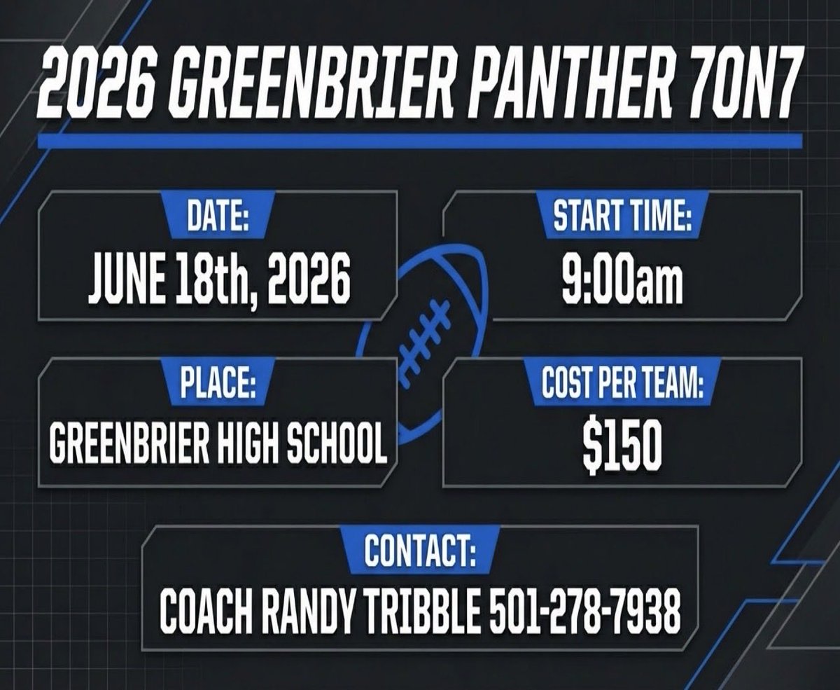 Annual Greenbrier Panther 7on7 Tournament Info

-
-

Contact Coach Tribble if interested