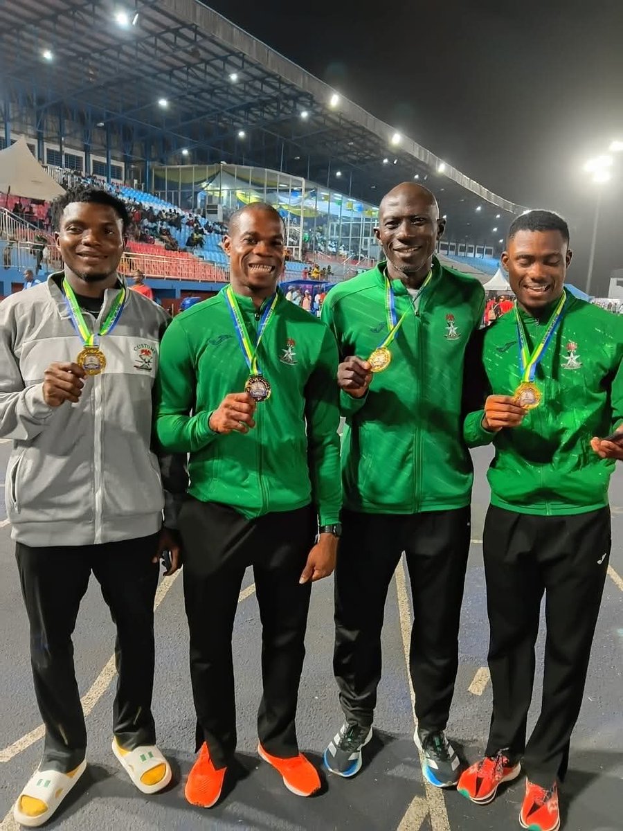Sopirinye's tweet photo. Customs Quartet Storm to Gold at 15th Police Games in Asaba

The men’s 4x100 metres relay team of the Nigeria Customs Service (NCS) delivered a commanding performance to secure gold at the invitational security agencies’ relay event during the 15th Police Games held in Asaba. https://t.co/24fYtQgFaB
