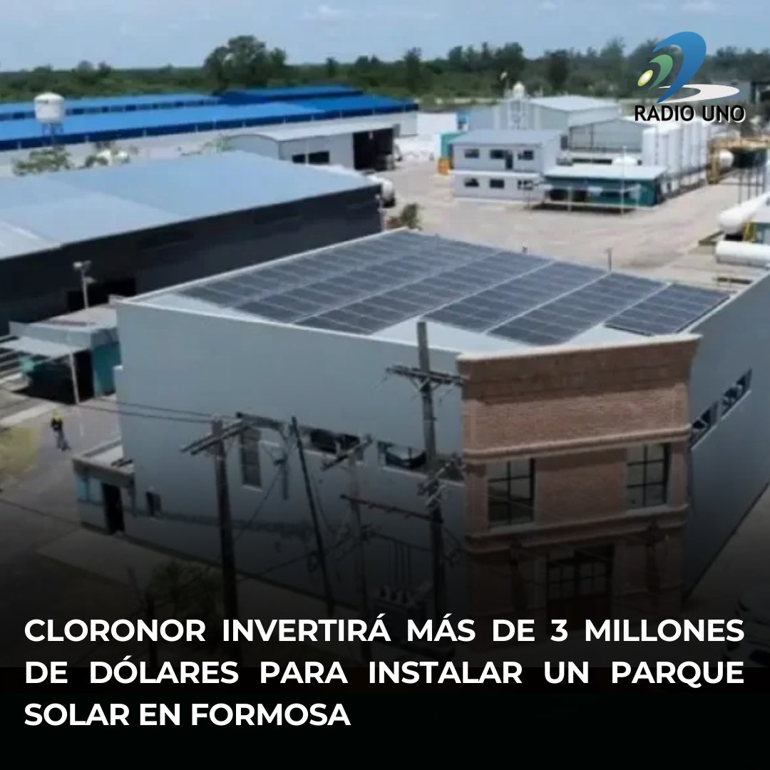 La empresa Cloronor, especializada en productos químicos para potabilización del agua, anunció una inversión superior a los 3 millones de dólares en un parque solar que abastecerá parte de su proceso industrial en Formosa. Según explicó el gerente Sergio Alloi en Radio Uno, la
