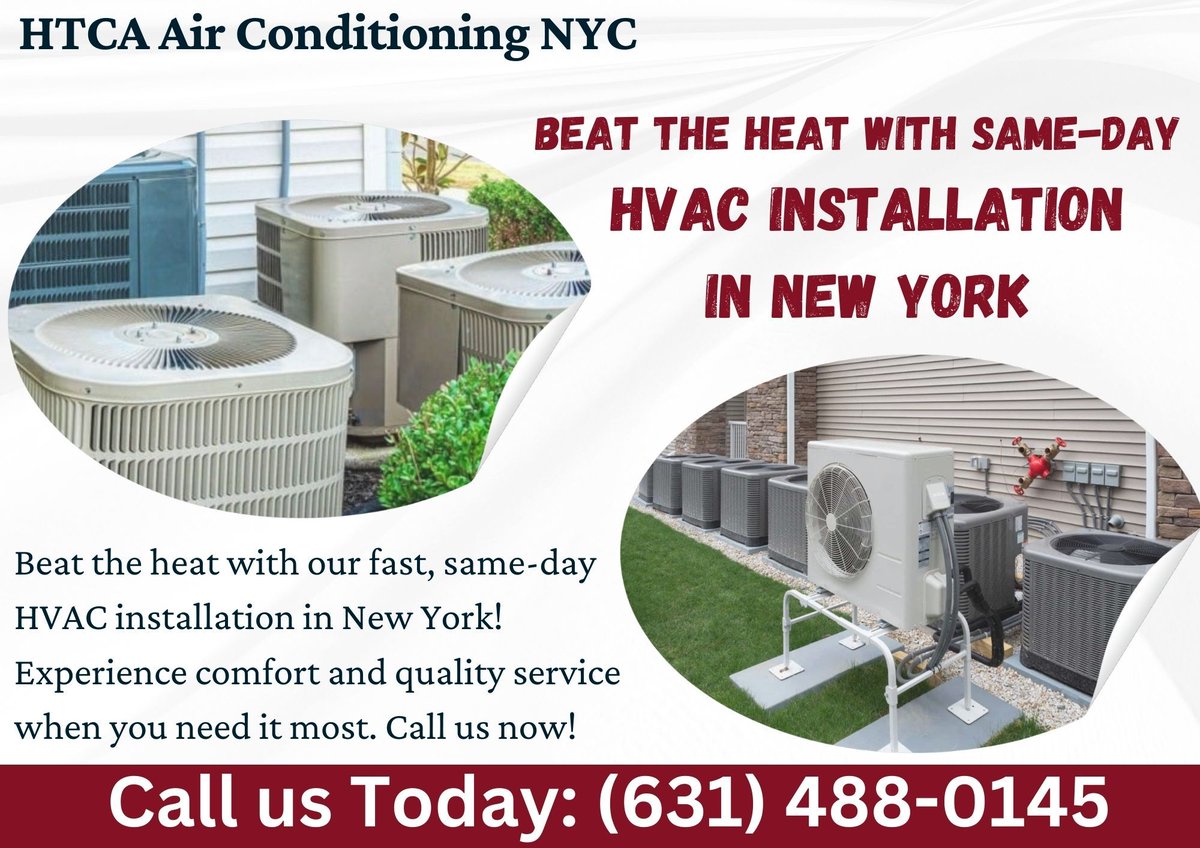 NycHtca's tweet photo. Beat the heat with our fast, same-day HVAC installation in New York! Experience comfort and quality service when you need it most. Call us (631) 488-0145 https://t.co/I6cOP7KsKW
#AirConditioning #ACService #HVAC #CoolingSolutions #ACRepair #AirConditioningRepair #ACInstallation https://t.co/0NRDiAEDcF