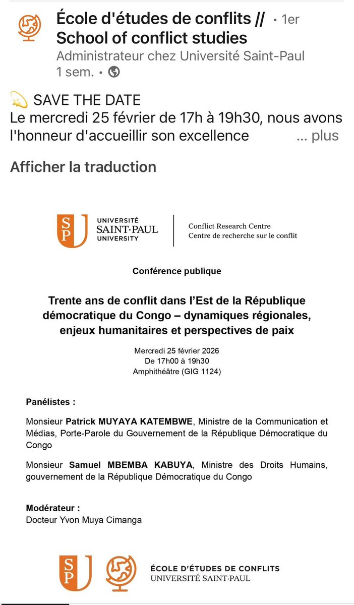 Ma parole est mon droit, nul ne peut me la confisquer. 

Nous serons à l’Université Saint-Paul.
<a href="/PatrickMuyaya/">Patrick Muyaya</a> 
<a href="/ustpaul_ca/">Université Saint-Paul University</a> 
<a href="/ChristosMuk/">Christos 100%FARDC🇨🇩❤️</a>
