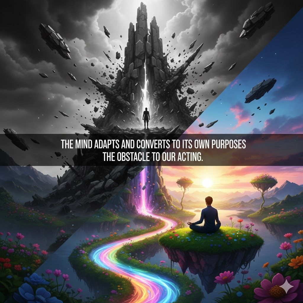 The mind adapts and converts to its own purposes the obstacle to our acting.

#Adaptability #ProblemSolving #MindPower #ObstacleIsTheWay #Resourcefulness #GrowthMindset #Overcome #Quotes #ShareInspireQuotes