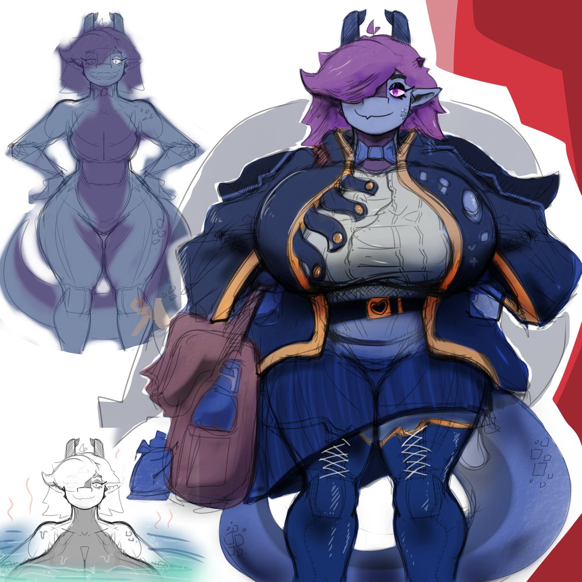 Caper2975's tweet photo. Lots of dragon sketches with this new brush I've grown to love. Also a redesign of her outfit too!

#DnDArt #Dragonborn #CharacterArt #OCart https://t.co/t4aFdnapQ0