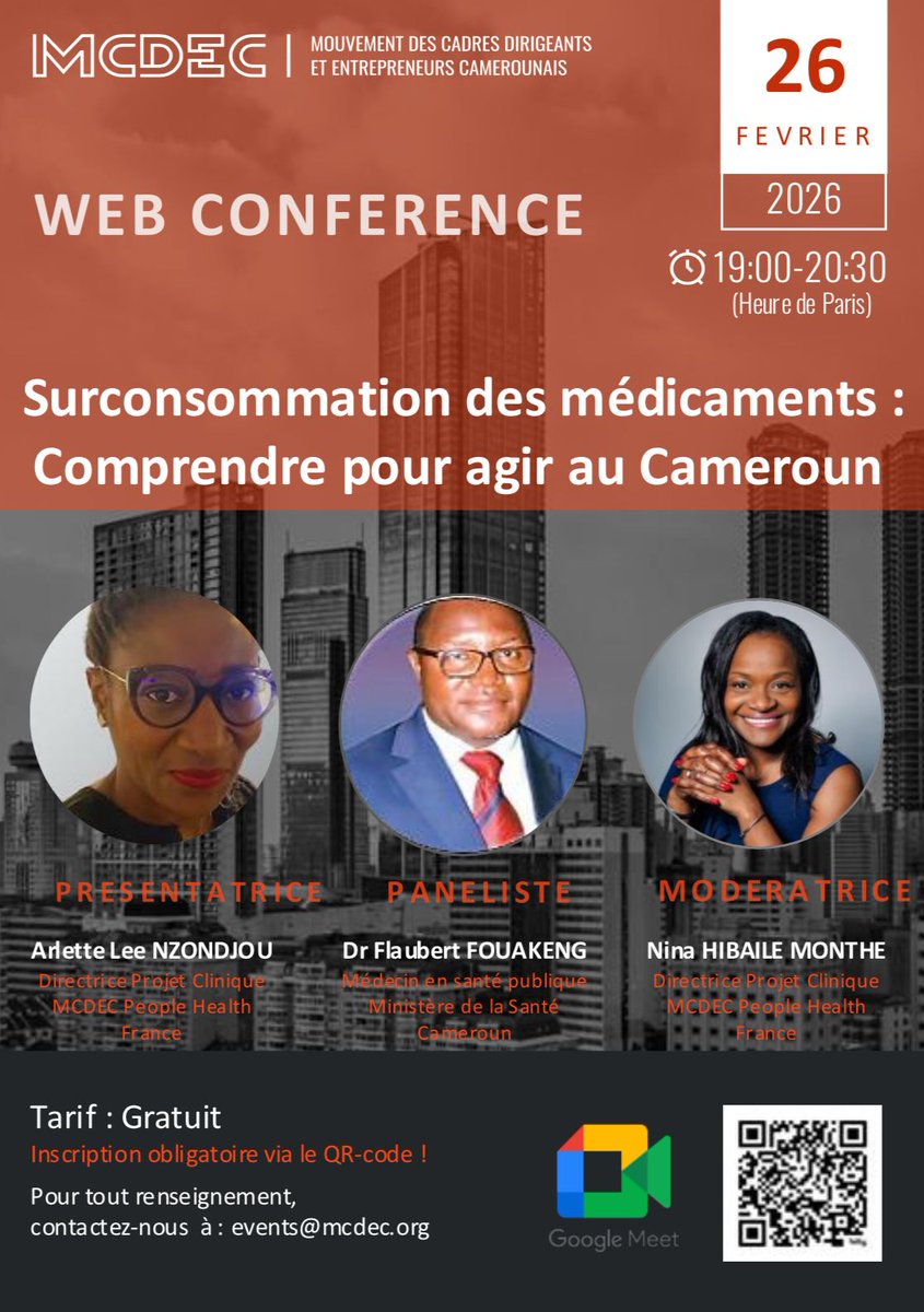 MCDEC2's tweet photo. 🚨 Médicaments au Cameroun : fatalité ou crise évitable ?
🎙️ Webinaire avec Dr Flaubert FOUAKENG
📅 26 fév. | 🕖 19h
👉 https://t.co/pzd5V9XBfk
@WHOAFRO @AfricaCDC @UNICEFCameroon
🔁 RT
#SantéPublique #Cameroun #CriseSanitaire https://t.co/W6W0ReQN8Y