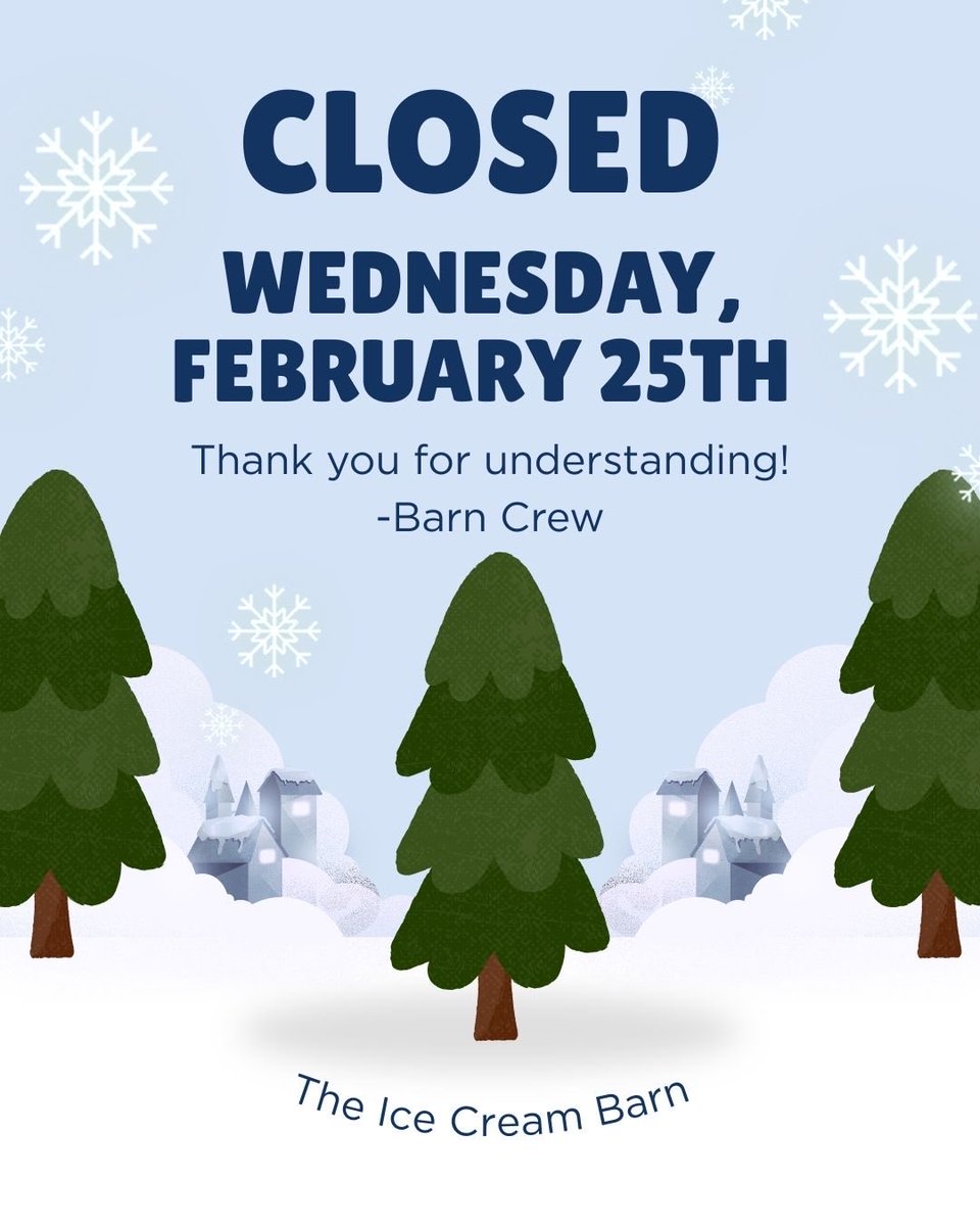Closed today due to continued snow conditions. Stay safe. ❄️❄️❄️❄️
