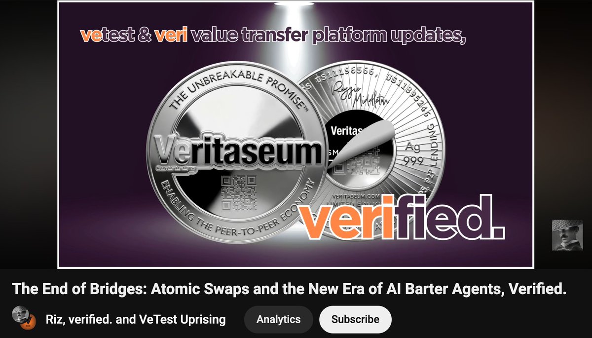 NEW VIDEO: The End of Bridges: Atomic Swaps and the New Era of AI Barter Agents, Verified.

Are hidden DEX fees and bridge taxes draining your crypto portfolio? 

In this episode of Verified, Riz (Chad) and Marko (VeTest) reveal a massive structural update to the Veritaseum P2P