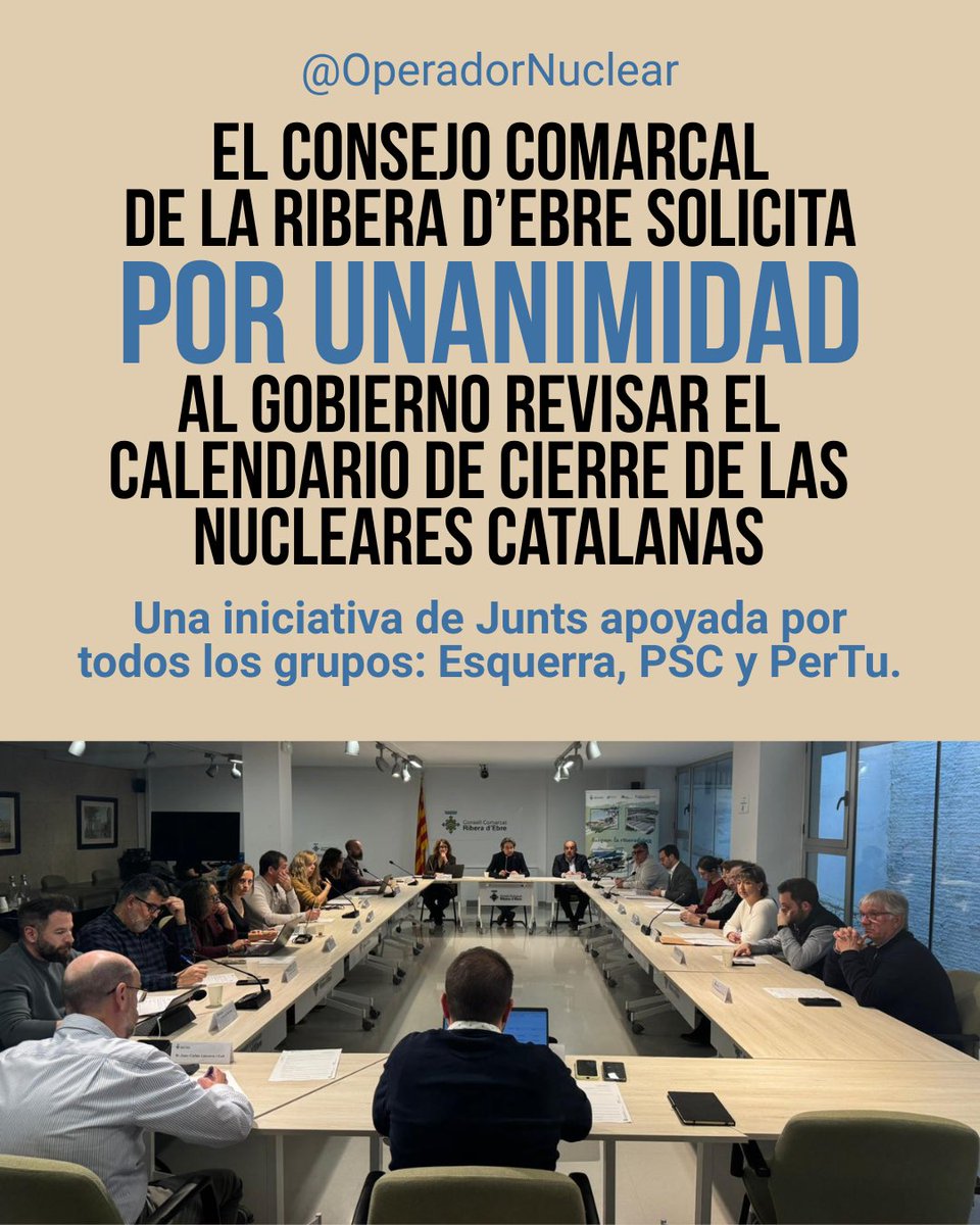 El Consejo Comarcal de la Ribera d’Ebre (Tarragona) ha instado al Gobierno a revisar el calendario de cierre de las centrales nucleares. La propuesta, impulsada por Junts per Catalunya, salió adelante por unanimidad con el apoyo de todos los grupos representados.

El pleno