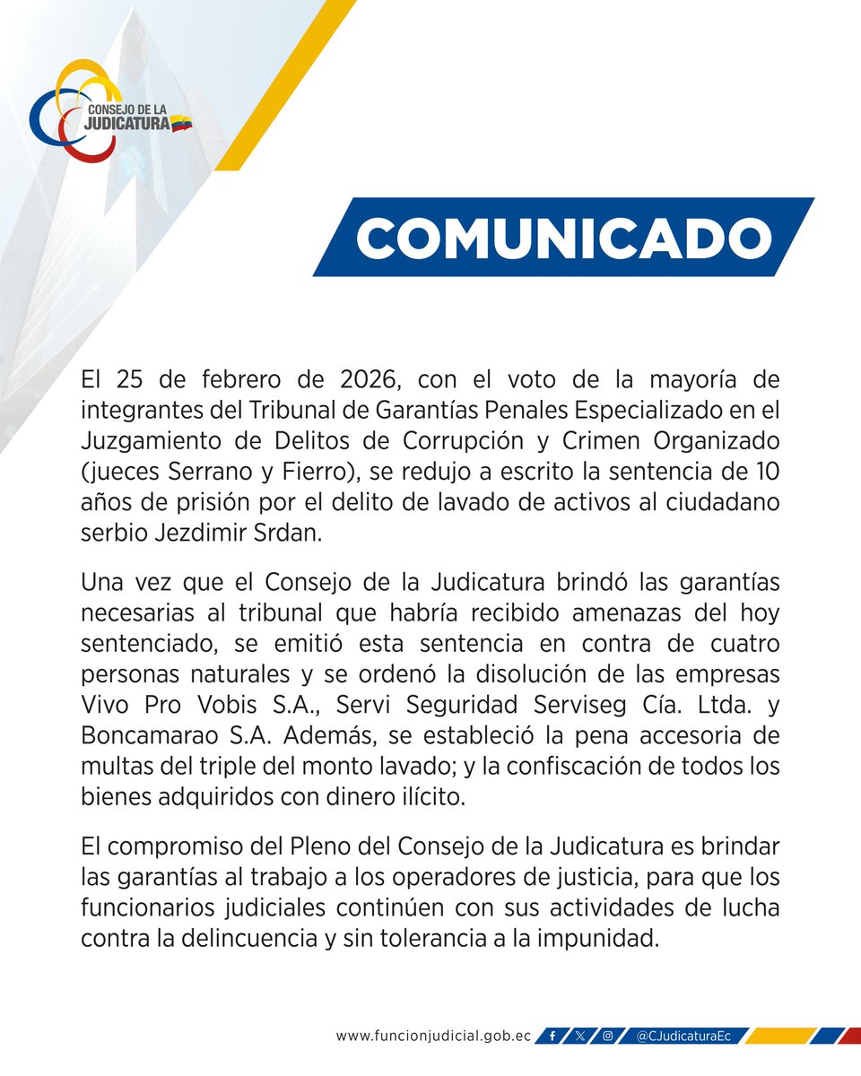 📄 | #ComunicadoOficial

El <a href="/CJudicaturaEc/">Consejo de la Judicatura</a> informa a la ciudadanía. ⤵️

#ConstruimosConfianza 🤝