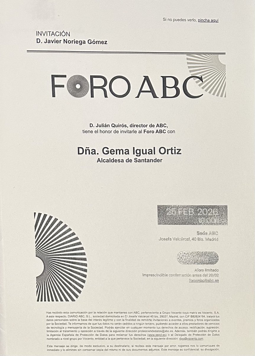 javiernoriegago's tweet photo. Muchas gracias a @julian_quiros y al periódico @abc_es por haberme invitado hoy a escuchar a @gemaigual , Alcaldesa de #Santander, en el #ForoABC #Fomento celebrado en su Sede de Josefa Valcárcel n° 40 de #Madrid. Gran acto y gran intervención. La Alcaldesa mantiene la ilusión intacta por seguir mejorando la vida de los santanderinos.
👏👏👏👏👏