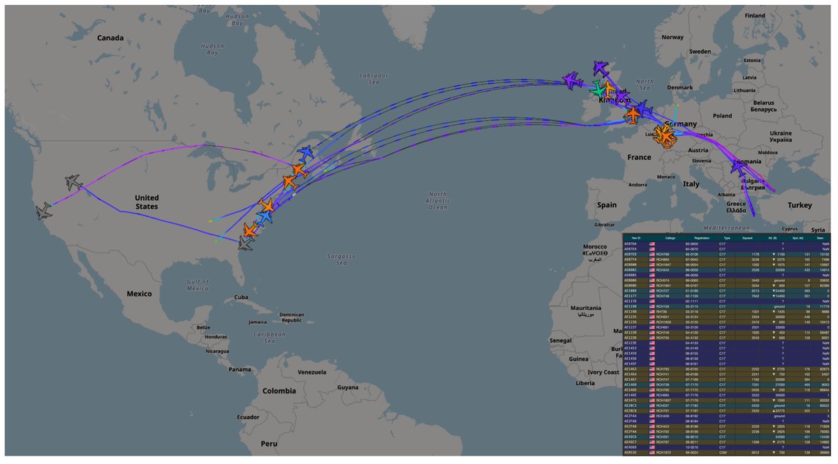 ArmchairAdml's tweet photo. #USAF United States Air Force - Middle East Activity
24/25 February - 1500z
As of 1500z on 25th February, there have been at least 296 C-17/C-5 flights from U.S. bases in the United States, Japan and Europe related to the build up of forces in the Middle East. Additionally, there are 13 pending Army flights, and 12 pending Air Force flights. RAF Lakenheath also looks to now be a destination in the build up, rather than just a stop-off point.
There have been at least three flights from Campbell Army Airfield, home to the Combat Aviation Brigade, 101st Airborne Division, and 160th Special Operations Aviation Regiment (Airborne).
There are several active Coronet missions, with 11x F-22s from the 94th Fighter Squadron at Langley Air Force Base having deployed to Ovda Air Base in Israel on the 24th February, an additional 6x F-22s from Langley's 27th Fighter Squadron arriving at RAF Lakenheath last night, with 6x more due today, and F-15Es/F-35As due from Seymour Johnson AFB, Mountain Home AFB and Hill AFB.
I will do a seperate post on the Coronets once things are a bit more clear.
NOTE: All information is obtained through public sources (ADS-B/ACARS), and discrete movements are not included.
Airlift Movements
There have been a few notable movements from new origin bases that we haven't seen much from so far.
Langley Air Force Base, Virginia
Boeing C-17 Globemaster III 8x
#AE0802 98-0056 - REACH 343 (Ovda Air Base)
#AE119B 03-3118 - REACH 551 (Ovda Air Base)
#AE145D 06-6159 - REACH 406 (Ovda Air Base)
#AE2FA4 08-8192 - REACH 799 (Ovda Air Base)
#AE1177 02-1105 - REACH 464 (Ovda Air Base)
#AE20C3 07-7182 - REACH 037 (RAF Lakenheath)
#AE1453 05-5149 - REACH 634 (RAF Lakenheath)
#AE49C6 09-9210 - REACH 291 (Pending)
There have been eight C-17 flights so far from Langley Air Force Base, home to the 94th and 27th Fighter Squadrons. Five have gone to Ovda Air Base in Southern Israel where TREND 51/61 flights deployed to yesterday. Meanwhile, interestingly, two C-17s as Special Assignment Airlift Missions (SAAM) have flown to RAF Lakenheath - they presumably unloaded here and departed back to CONUS. A single C-17, REACH 291, is still in-progress.
There are rumours that the 28th FS F-22s currently deploying to the UK will actually stay here for a while and act as a reserve for those deployed. There are also rumours they are here to backfill for the F-35As which have been deployed.
Seymour Johnson Air Force Base, North Carolina
Boeing C-17 Globemaster III 6x
#AE49C7 09-9211 - REACH 787 (Ovda Air Base)
#AE4D69 10-0216 - REACH 784 (Ovda Air Base)
#AE1463 06-6165 - REACH 783 (Ovda Air Base)
#AE1198 03-3115 - REACH 156 (Ovda Air Base)
#AE146D 07-7175 - REACH 790 (RAF Lakenheath)
#AE07E9 95-0106 - REACH 798 (Pending)
There have been six C-17s from Seymour Johnson Air Force Base, with four continuing to Ovda Air Base in Israel, one dropping off at Lakenheath like REACH 037/634 from Langley, and REACH 798 is still pending at Spangdahlem.
Mountain Home Air Force Base, Idaho
Boeing C-17 Globemaster III 3x
#AE2FA4 08-8192 - REACH 409 (Pending)
#AE1237 03-3126 - REACH 681 (Pending)
#AE146E 07-7176 - REACH 685 (Pending)
There are three pending flights from Mountain Home Air Force Base. They haven't yet departed. REACH 685 is looking very similar to the flights from Seymour Johnson and Langley which unloaded at RAF Lakenheath.
Diego Garcia Naval Support Facility
Boeing C-17 Globemaster III 2x
#AE145F 06-6161 - REACH 862
#AE1459 06-6155 - REACH 289
Two C-17s have arrived at Diego Garcia, but from their mission codes they don't appear to be dropping anything off. They're either transiting or picking something up.
Army Airfields
Boeing C-17 Globemaster III 3x
#AE20C8 07-7187 - REACH 791
#AE2FA8 08-8196 - REACH 423
#AE2FAA 08-8198 - REACH 792
We're now seeing flights from Campbell Army Airfield. They're flying via Spangdahlem Air Base in Germany and their final destination is unknown. Campbell AAF is home to the Combat Aviation Brigade, 101st Airborne Division flying AH-64, CH-47, UH-60 and AH-64 helicopters, as well as the 160th Special Operations Aviation Regiment (Airborne).
Photos: @havoc_aviation
@MATA_osint @DefenceGeek @sipjack1776 @TheIntelFrog @Andyyyyrrrr @vcdgf555 @sentdefender @Osinttechnical @FaytuksNetwork @Faytuks @Andyyyyrrrr