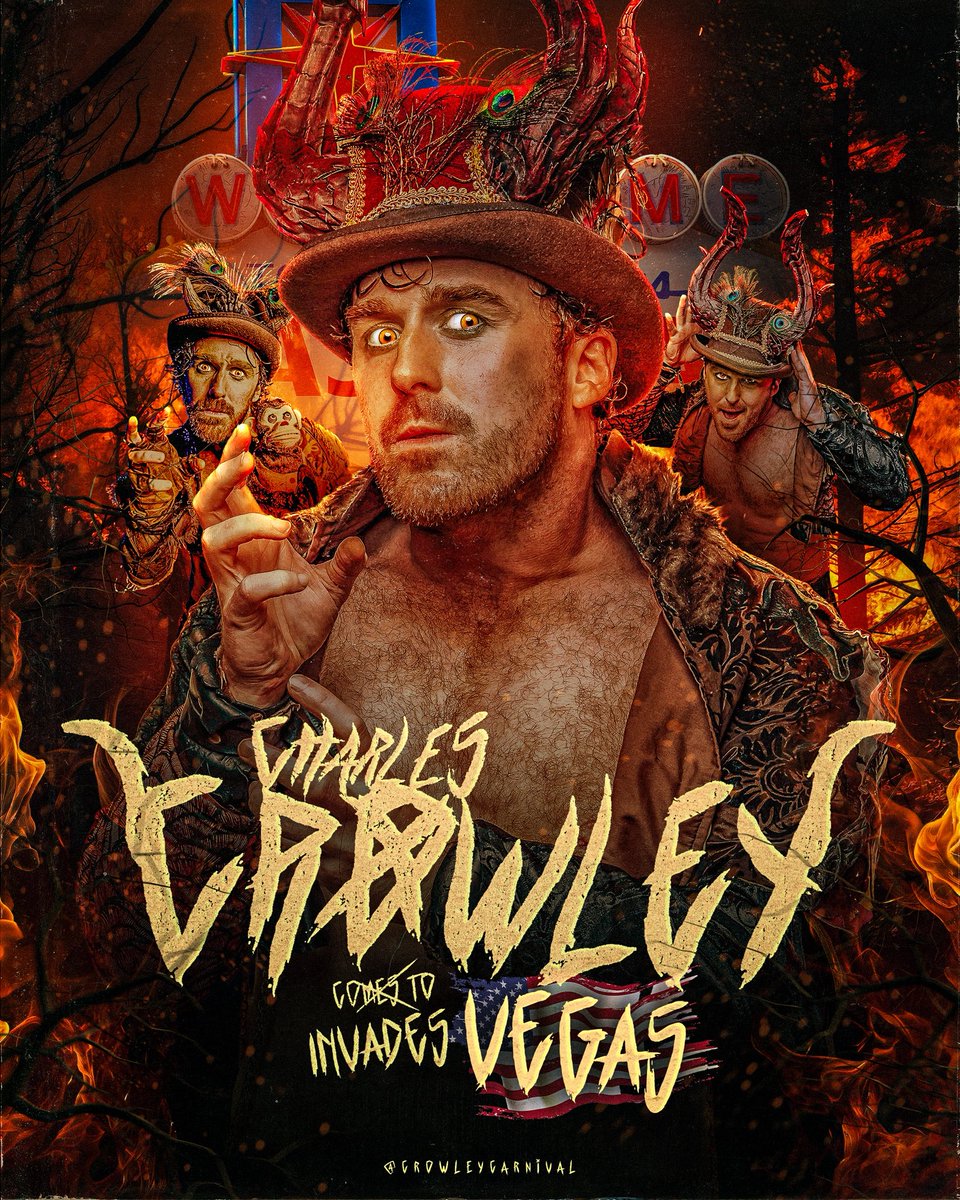 CrowleyCarnival's tweet photo. Come one…COME ALL! STEP right UP and FEAST your EYES on the IMP OF PROFESSIONAL WRESTLING, YOUR Spectacular Trickster, MR. CHARLES CROWLEY!!! 🇺🇸

(Posh English Accent Included)

#Wrestlemania #ManiaWeekend #LasVegas https://t.co/QiY7fZruoA