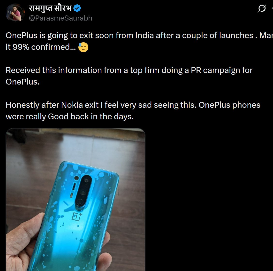 TanaysinghT's tweet image. I don't know how credible is Saurabh, but I definitely think this will not happen.

There are still many people who go for OnePlus as the first choice for Android phones. 

I honestly believe if OnePlus can go aggressive in offline sales, it will definitely do better. #oneplus