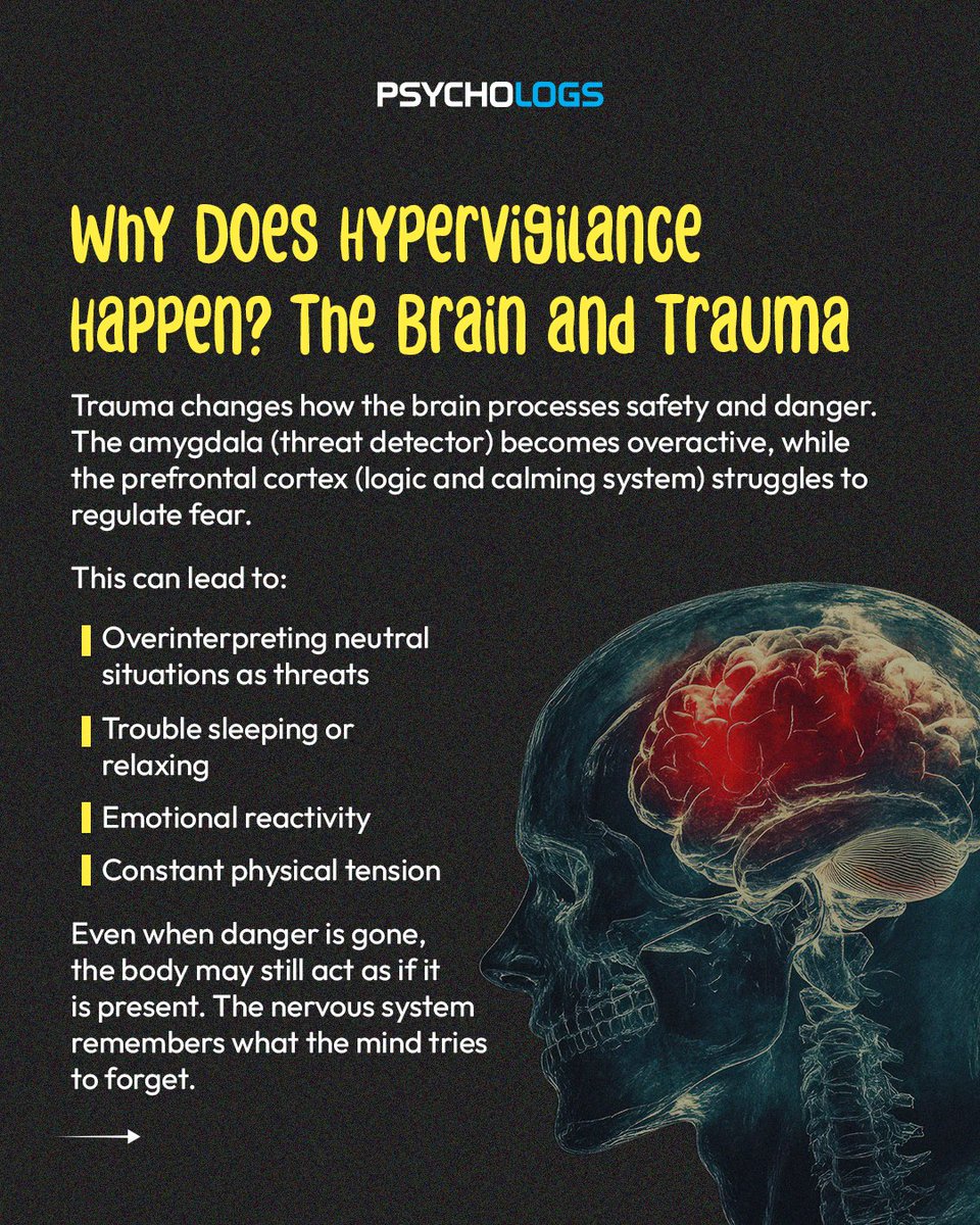 PsychologsIndia's tweet image. Hypervigilance isn’t just anxiety; it’s a survival skill learned in unsafe environments. What looks like “overreacting” is often a nervous system doing its best to protect. 

psychologs.com/hypervigilance…

#Hypervigilance #TraumaInformed #PTSDRecovery #MentalHealthAwareness #Trauma