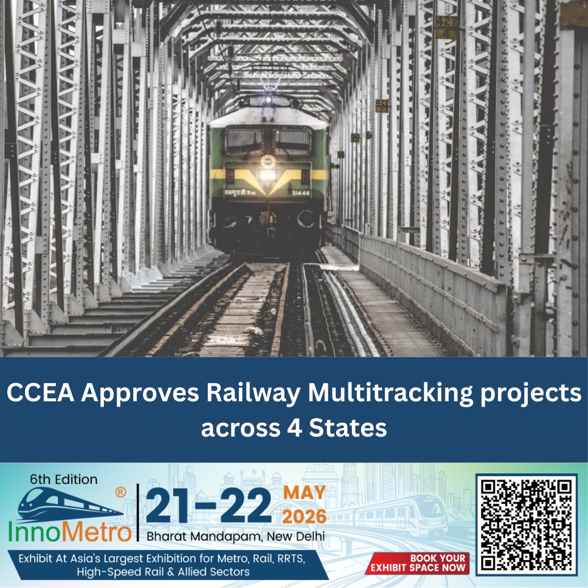 narendrashah31's tweet photo. CCEA Approves Rs. 9,072 Crore Railway Multitracking projects adding 307 km Network Capacity Across 4 States.
Read full details: https://t.co/3QvuGtefgV

#RailwayProjects #InfrastructureDevelopment #CCEA #IndiaRailways #Multitracking #NetworkCapacity #SustainableTransport https://t.co/3sIsr537zy