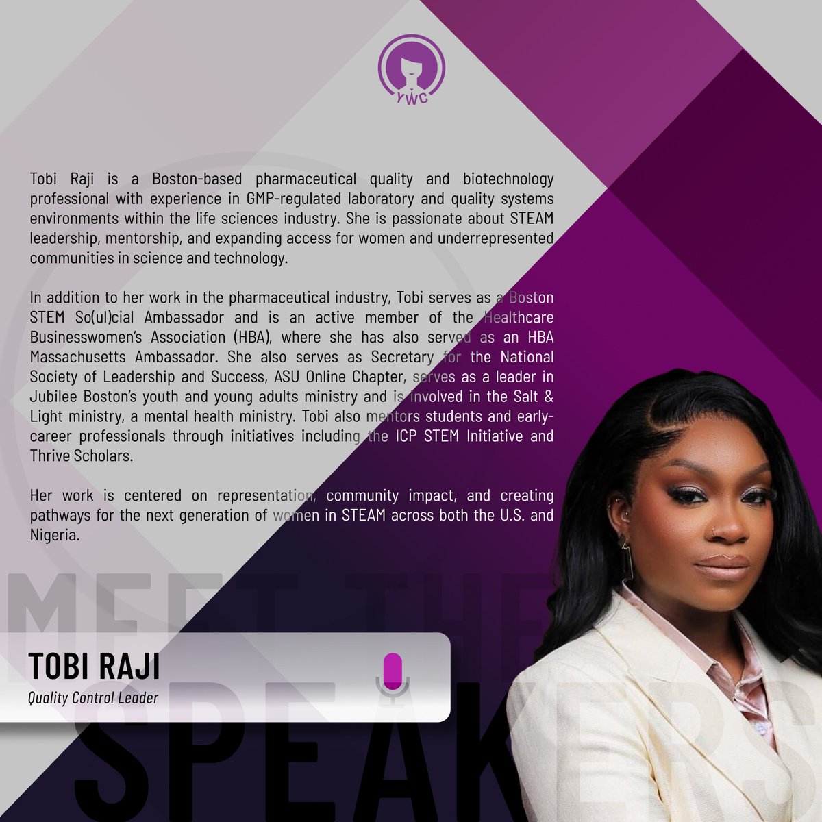 Youngwomencode's tweet photo. We’re excited to welcome Tobi Raji as a speaker for Tech Talks by Her Boston!

📅 Feb 26 | 🕐 12:00–1:30 PM EST | 📍 Virtual (YouTube)

Register now: https://t.co/daHEf7BkID

#TechTalksByHerBoston #WomenInSTEMBoston #BostonWomenInTech #YoungWomenCode https://t.co/q2iFjEaXSb