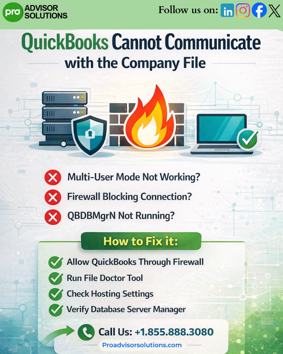 proadvisor24_7's tweet photo. QuickBooks cannot communicate with the company file? Fix connection errors today. #qbcompanyfile #quickbooks #quickbookssoftware https://t.co/DAbA4QGsl4
