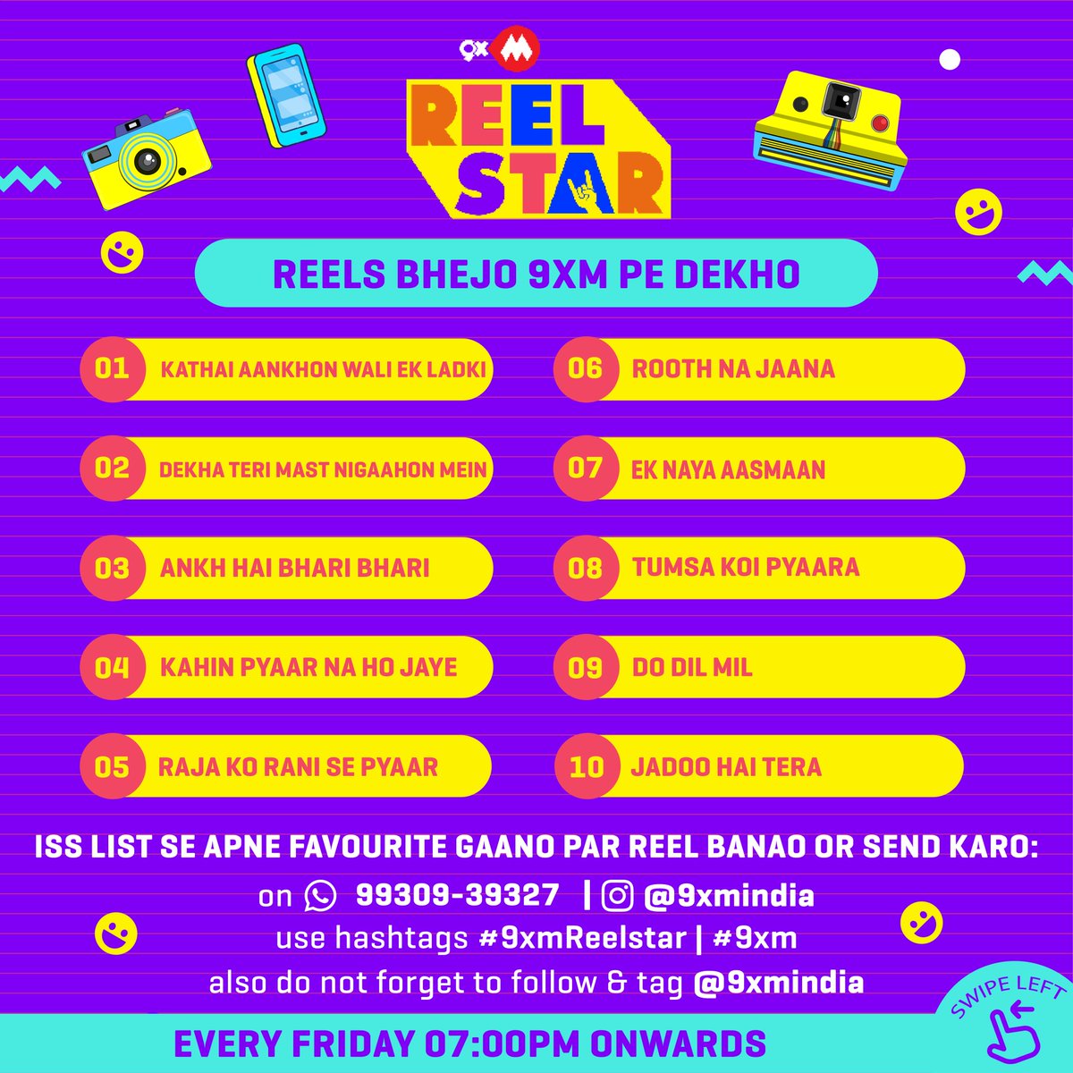 9xmHaqSe's tweet image. Yeh hai aapke iss hafte ke favorite 90's ke gaane, bhejo humein apne reels, aur paao mauka humare channel @9xmindia pe feature hone ka ❤️📺
.
Bhejiye apne reels 9930939327 is number pe and Use kijiye humara hashtag #9xmReelstar #9xm also don’t forget to tag and follow us❤
.
So