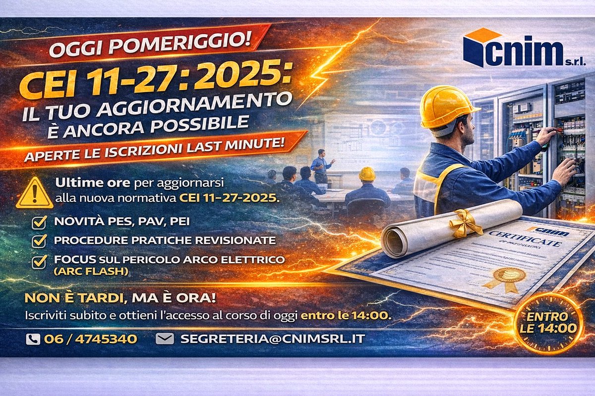 cnimanutenzione's tweet photo. OGGI POMERIGGIO! CEI 11-27:2025: IL TUO AGGIORNAMENTO E' ANCORA POSSIBILE

https://t.co/IlUhTiJY5b https://t.co/uRII0CIRT3