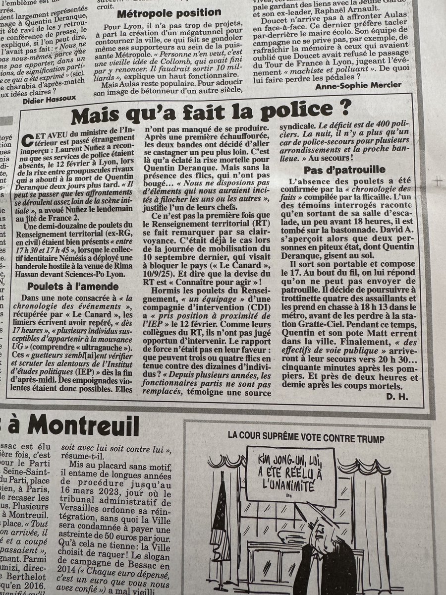 La mort de Quentin aurait-elle pu être évitée ? Le ministre de l'intérieur, Laurent Nuñez a reconnu que ses services de police étaient absents le 12 février à Lyon lors de la rixe entre groupuscules  de l'ultra- droite et de l'ultra -gauche qui a abouti à la mort tragique de