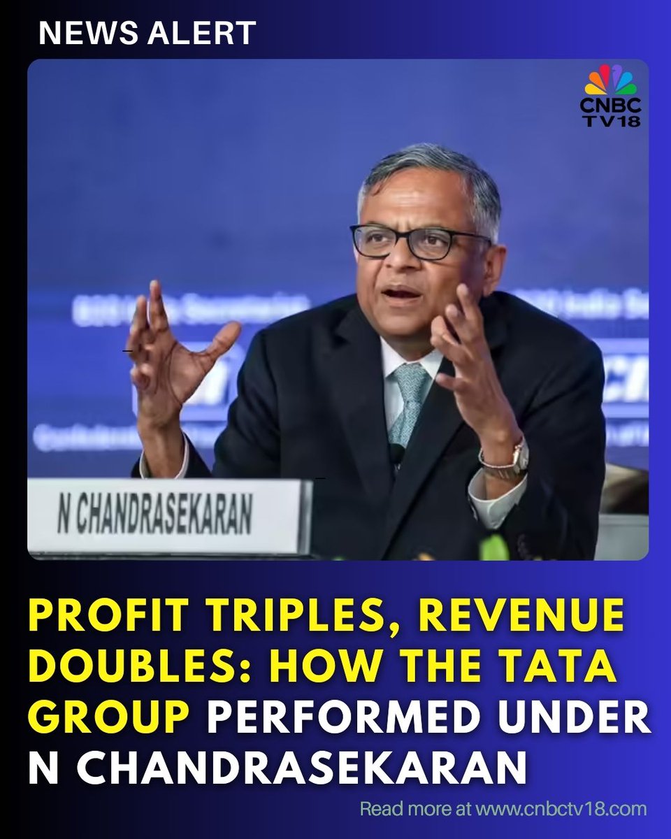 CNBCTV18News's tweet image. #CNBCTV18Edge | Almost a decade of N. Chandrasekaran at the helm of #TataSons saw the conglomerate's revenue nearly double and profit triple, driven by #TataSteel and #IndianHotels, despite challenges in #BigBasket and #TCS–#TataMotors headwinds.

@yoosefkp with more |