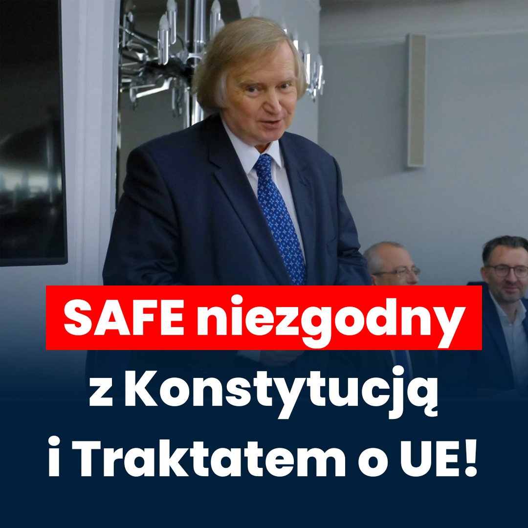 SAFE jest niezgodny z Konstytucją i Traktatem o UE❗ - prof. Ryszard Piotrowski, jeden najbardziej uznanych konstytucjonalistów w Polsce, merytorycznie zmiażdżył tę unijną pożyczkę 👏

Prof. Piotrowski mówi wprost: "Program SAFE dotyczy niepodległości Polski. W sprawie SAFE