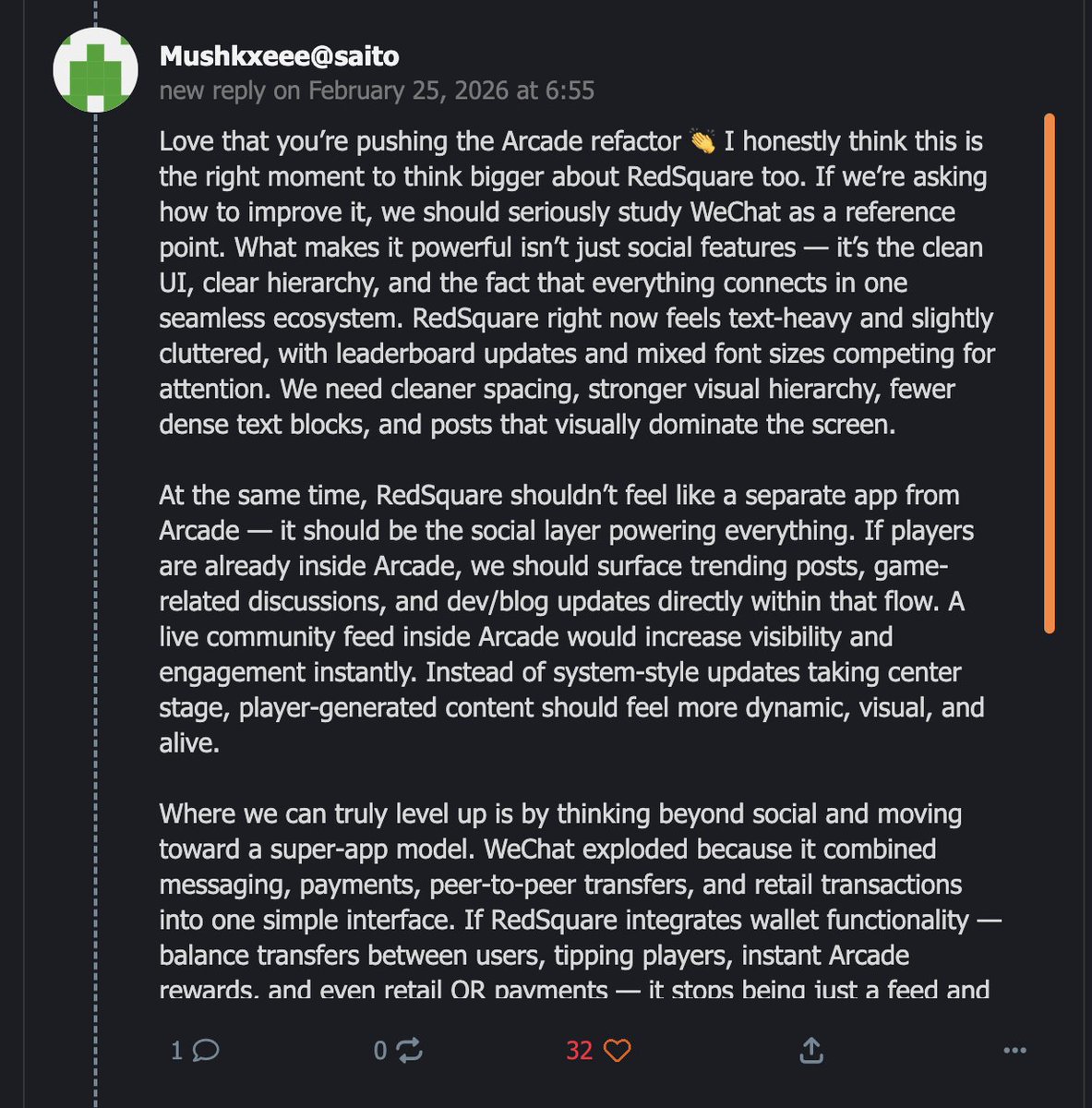 love that Saitozens know wechat. because... of course.

good reminder of what is King in the UI / UX space.

today was knee deep in compilation-pipeline mud. but it's serving a purpose.

figure that yelling at me will be productive for about the next week.