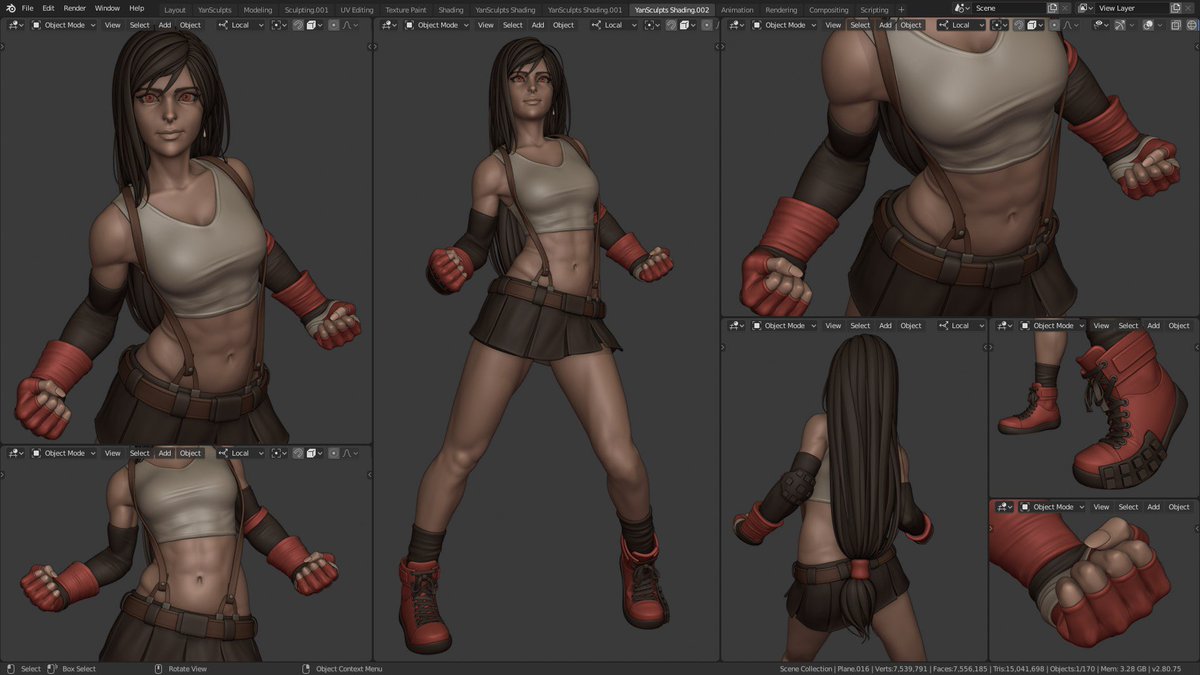 YanSculpts's tweet photo. Sculpted Tifa Lockhart a while back ✍️! 

You can watch the time-lapse of her full sculpt on my second channel (all my socials in BIO) or look up YanSculpts Two on YT 💝 

#sculpting #blender3d #b3d #tifalockhart #3dmodeling https://t.co/8mSZ5GQULo
