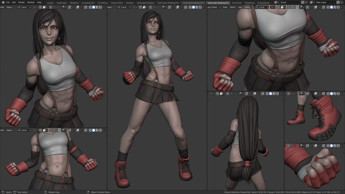 YanSculpts's tweet photo. Sculpted Tifa Lockhart a while back ✍️! 

You can watch the time-lapse of her full sculpt on my second channel (all my socials in BIO) or look up YanSculpts Two on YT 💝 

#sculpting #blender3d #b3d #tifalockhart #3dmodeling https://t.co/8mSZ5GQULo