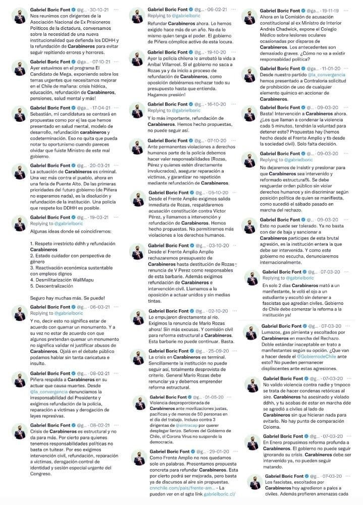 Listado de insultos de Boric a Carabineros de Chile. nombrado alguacil mayor 🤬