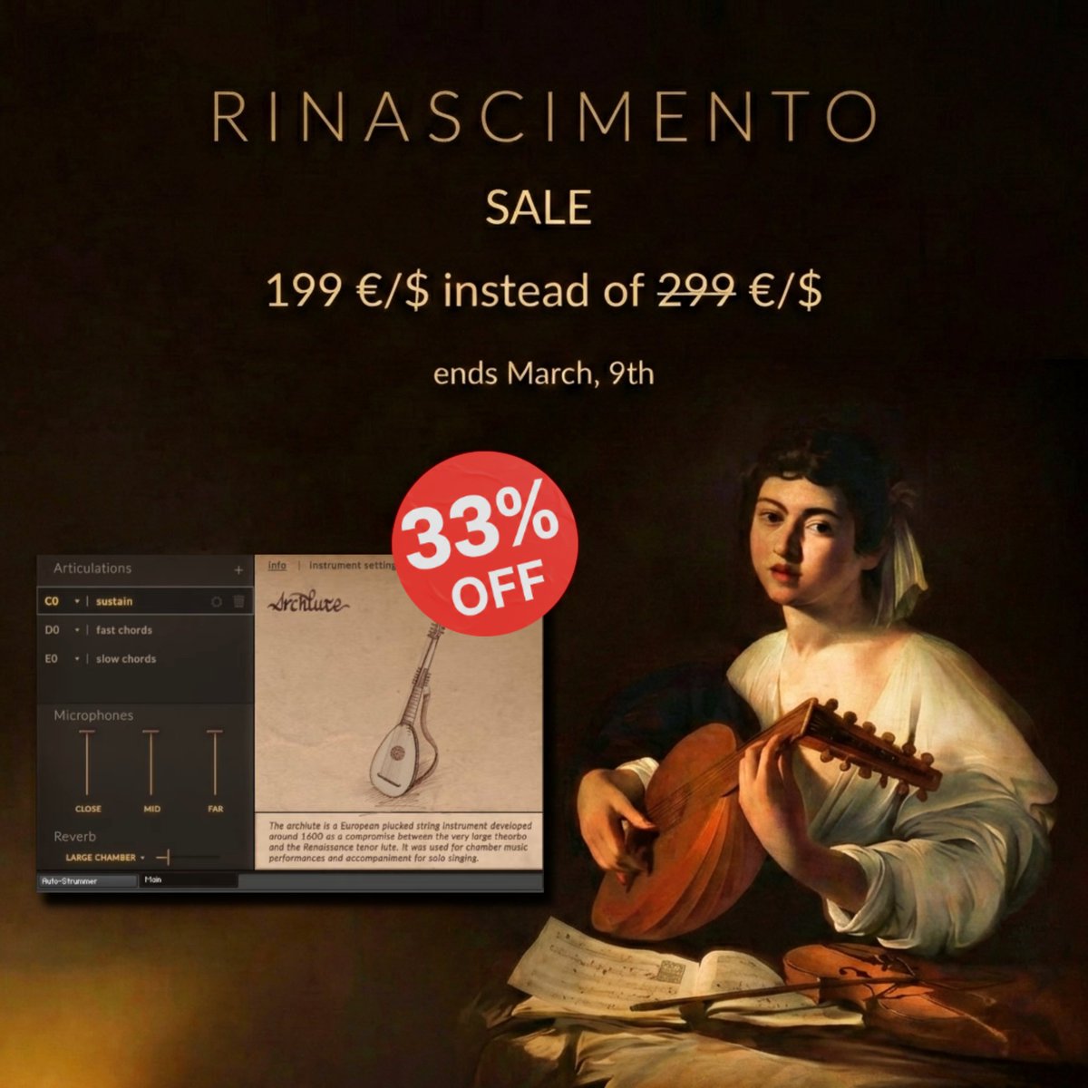 FluffyAudio's tweet photo. Rinascimento is currently 33% OFF. 
Dive into a massive collection of beautifully sampled historical string, wind, and percussion instruments.
199€/$ instead of 299€/$ - Ends March 9th!
Get it here: https://t.co/LOgYzSAKgR
#FluffyAudio #FilmScoring #SampleLibrary #NIKontakt https://t.co/YIGD99fJJc