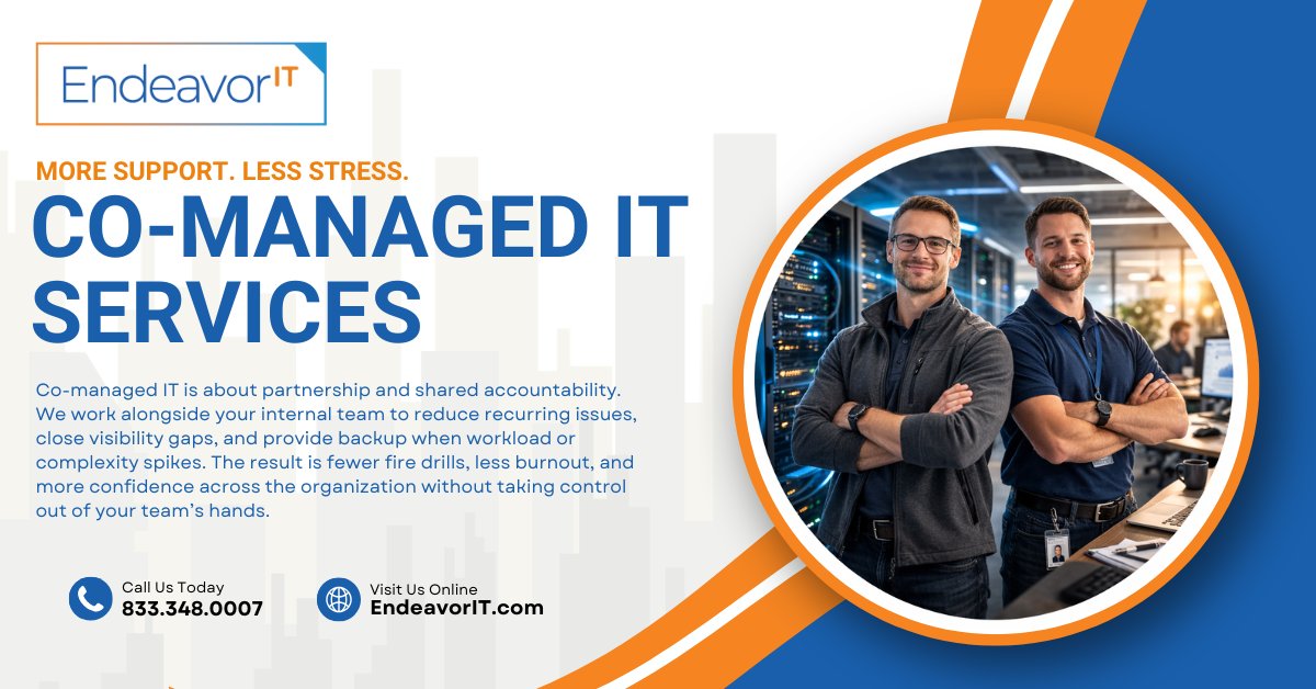 We work alongside internal IT teams to reduce friction and catch issues early. The result? Calmer days, fewer workarounds, and more confidence across the organization.

More support. Less stress. That’s what partnership should feel like: ow.ly/Vncj50Ykb89