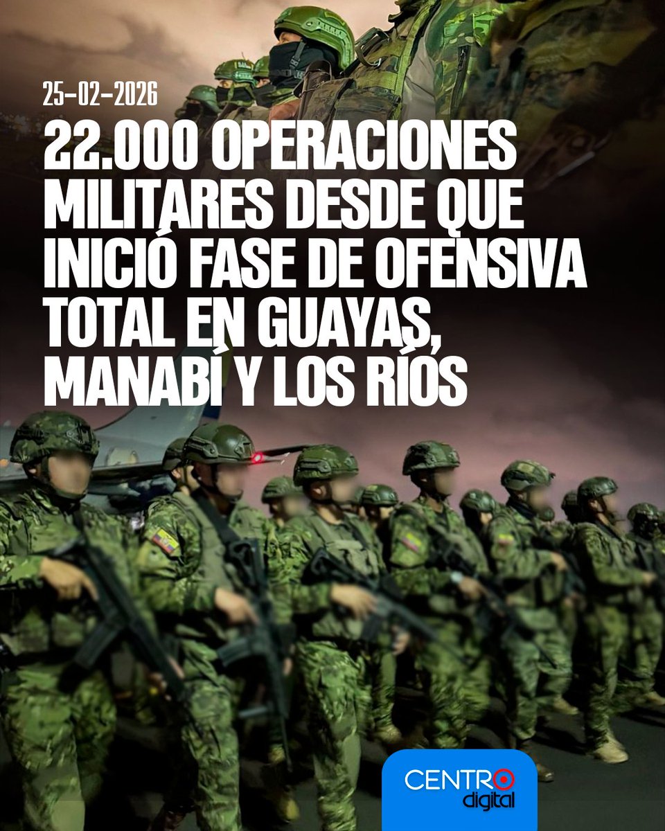 #ATENCION | El Gobierno implementa desde el 15 de enero de 2026 la fase “Ofensiva Total”, desplegando 
10.000 militares en las provincias de Guayas, Manabí y Los Ríos. Según el Ministerio de <a href="/DefensaEc/">Ministerio de Defensa Nacional del Ecuador</a>, hasta ahora se han realizado 22.027 operaciones, que dejaron 400 capturados y